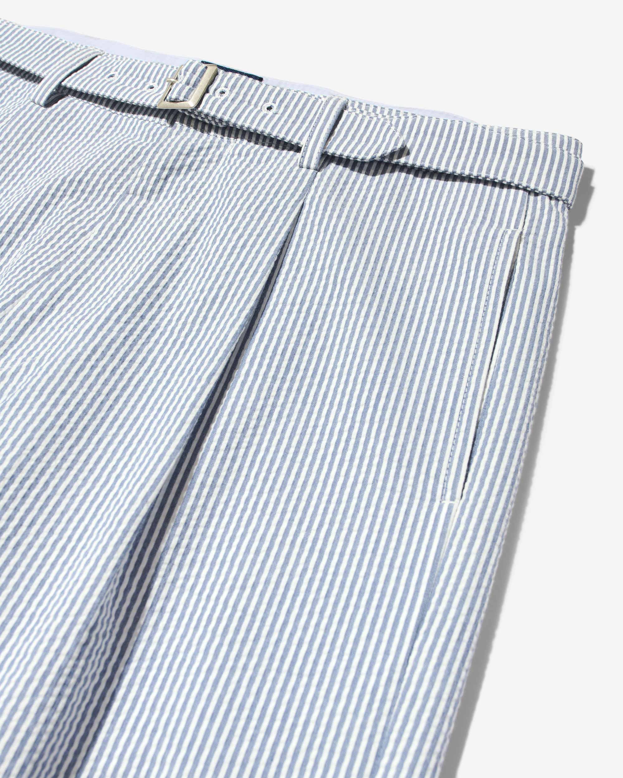 Seersucker Belted Single-Pleat Trousers - Image 3