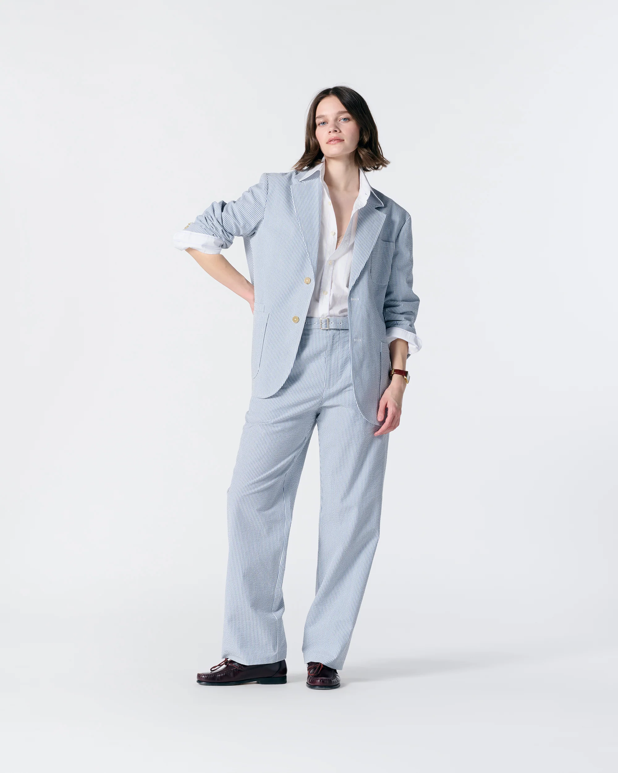 Seersucker Belted Single-Pleat Trousers - Image 8